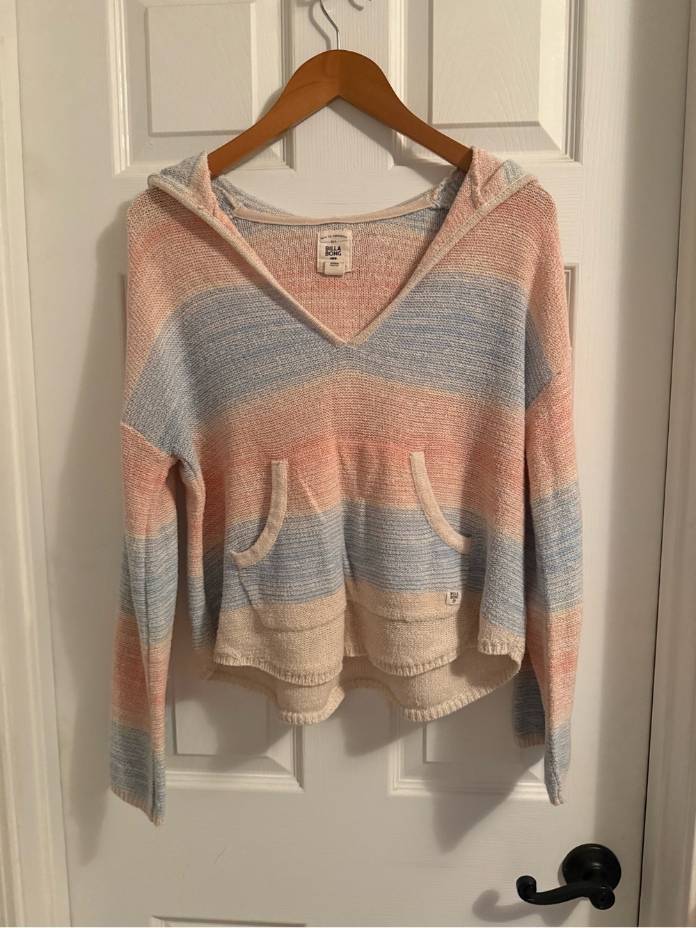 Billabong Coastal Stripe Hooded Pullover Sweater - Pastel Blue & Peach